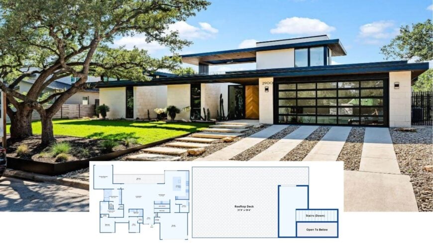 Tour This 2,600-Sq-Ft Contemporary Stunner with Rooftop Deck, Sauna, and Jet-Black Garage Door