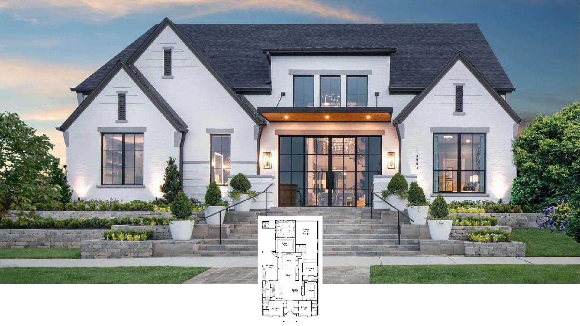 Step Inside This Symmetrical 4-Bedroom Contemporary Home with a Vaulted Kitchen and Tandem 3-Car Garage