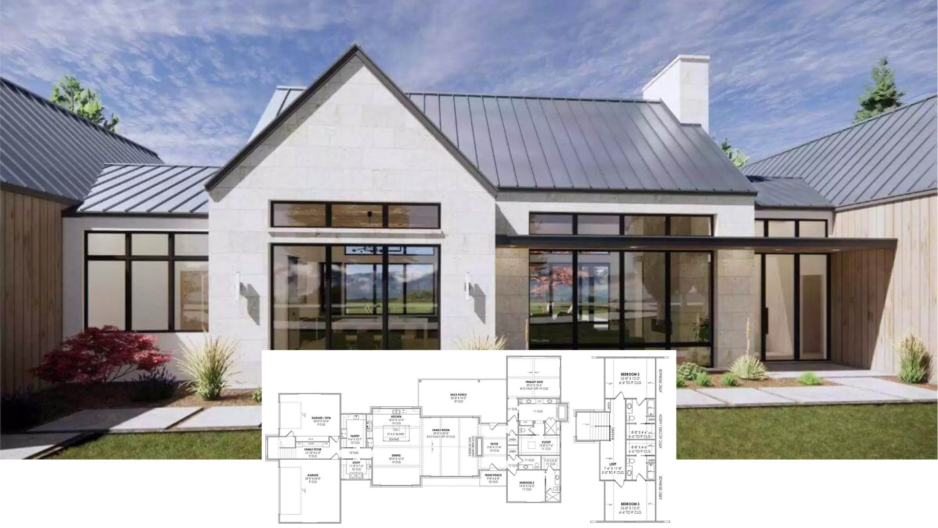 Step Inside This 2,900-Sq.-Ft. Metal-Roofed Modern Craftsman with 3 Bedrooms and Sky-High Ceilings (Floor Plan)