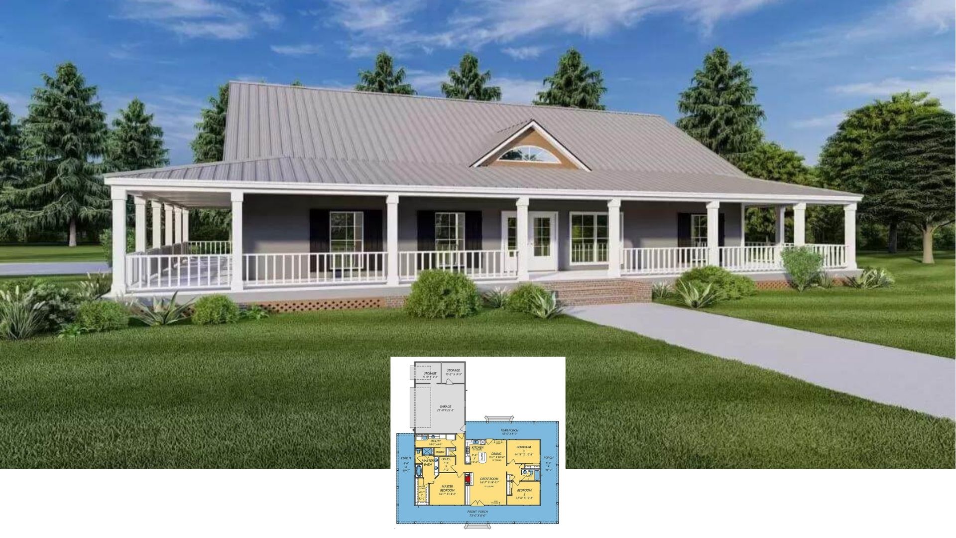 Tour This 2,850-Sq-Ft Country Farmhouse Wrapped in a Full-Length Porch