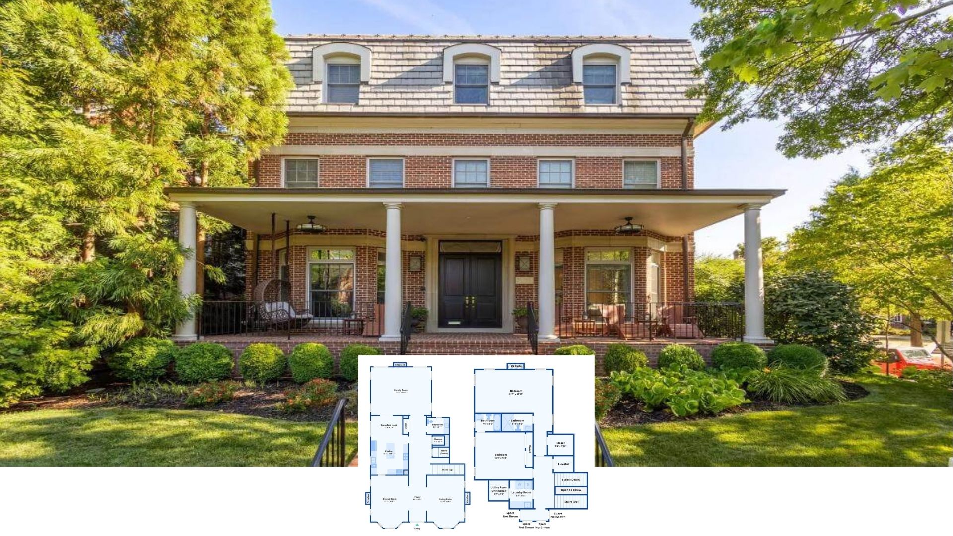 Tour This 4-Bedroom, 4.5-Bath Brick Estate with Elevator, Dual Fireplaces, and a Game-Ready Basement