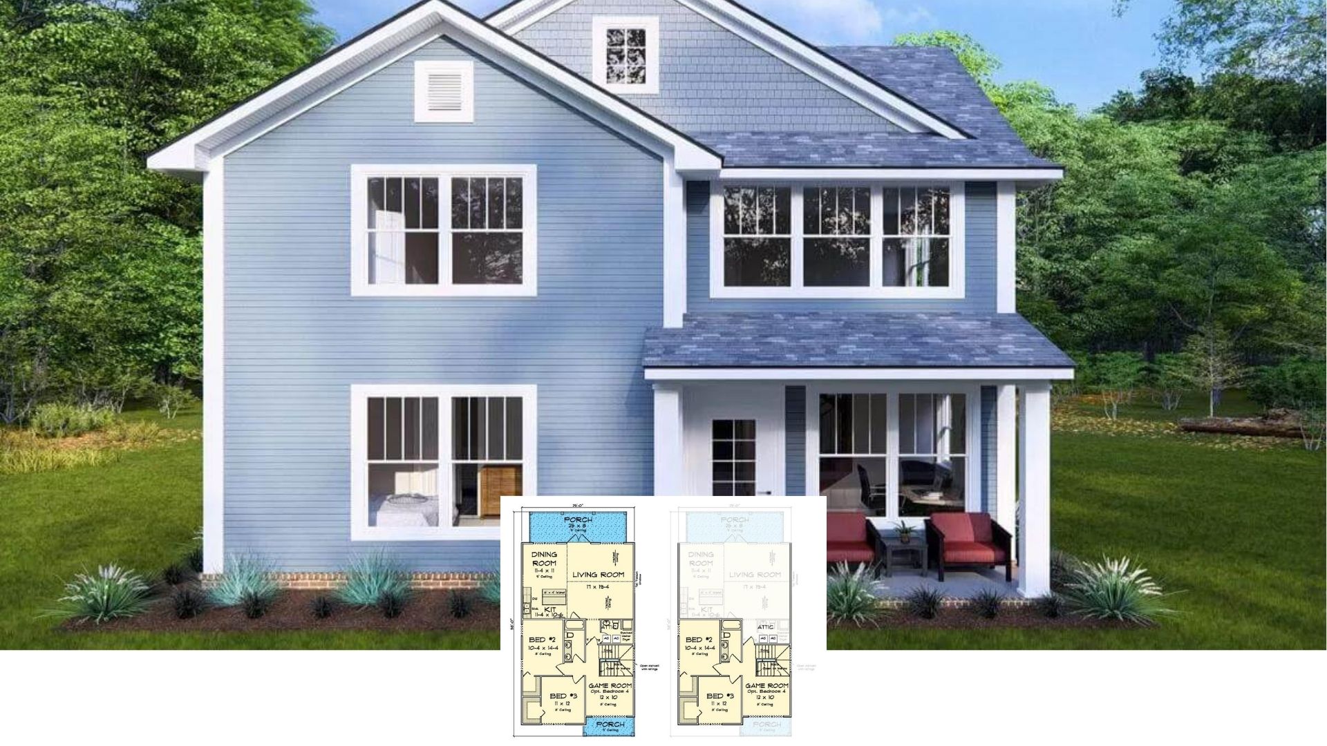 Tour This 2-Story, 2,800-Sq-Ft Blue Craftsman With Dual Porches and a Flexible Game Room (Floor Plan)