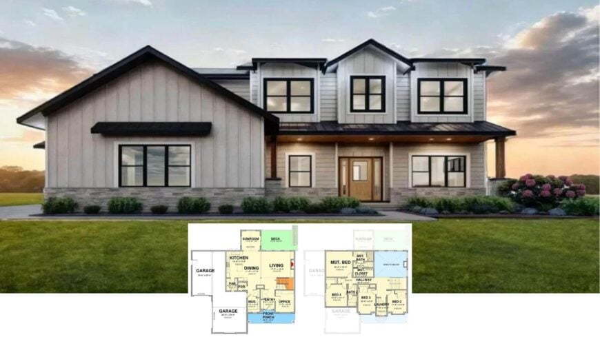 Tour This Sun-Splashed 4-Bedroom Modern Craftsman with a Sunroom, Flex Space, and Standing-Seam Roof (Approx. 3,200 Sq. Ft. Floor Plan)