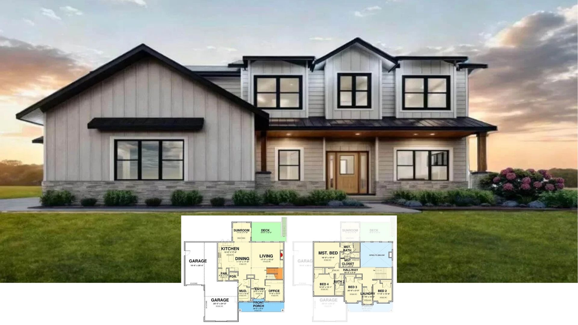 Tour This Sun-Splashed 4-Bedroom Modern Craftsman with a Sunroom, Flex Space, and Standing-Seam Roof (Approx. 3,200 Sq. Ft. Floor Plan)