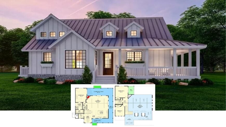 Tour This Light-Filled 4-Bedroom Cottage with Dual Master Suites and a Wraparound Porch (Floor Plan)
