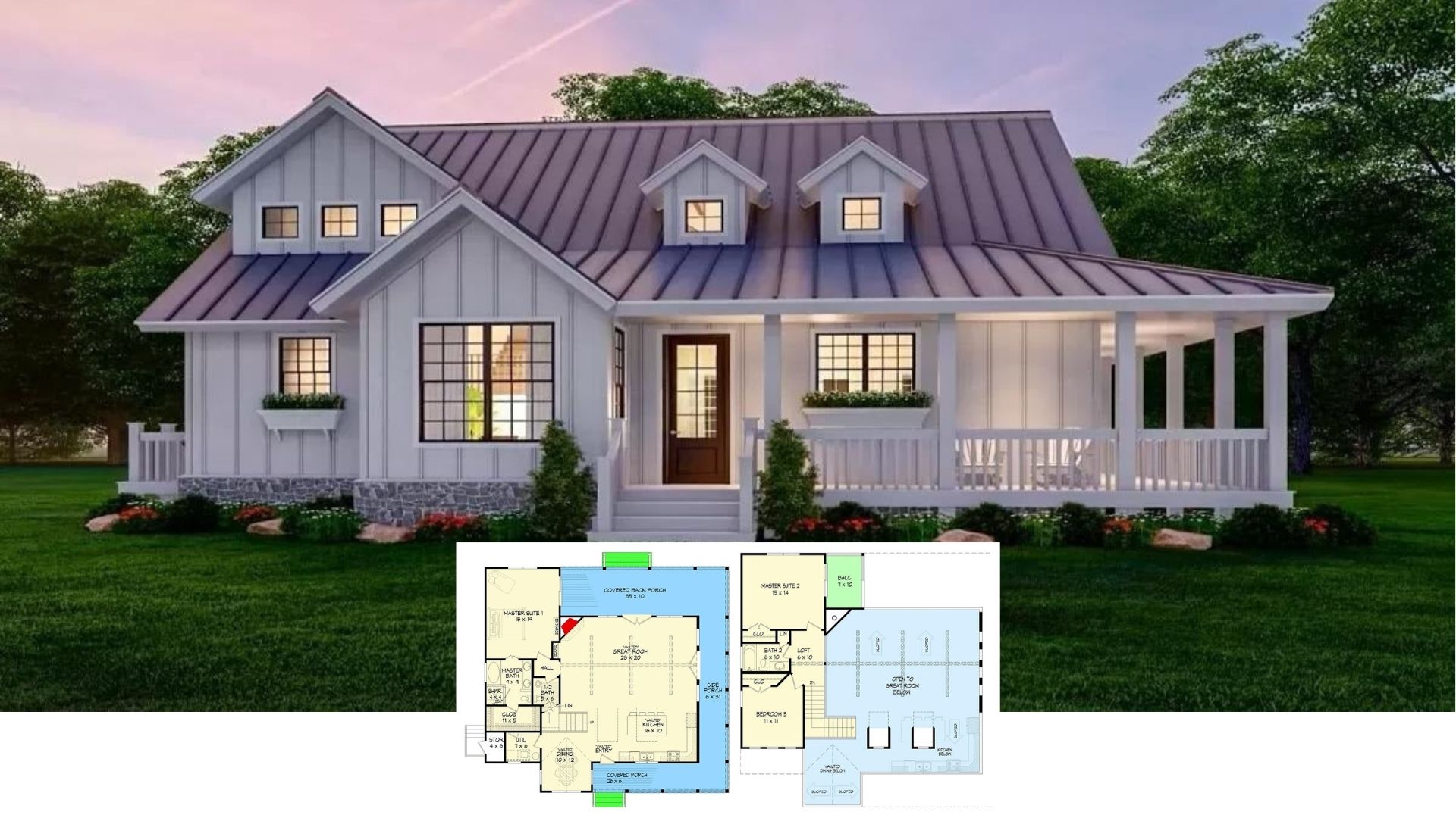Tour This Light-Filled 4-Bedroom Cottage with Dual Master Suites and a Wraparound Porch (Floor Plan)