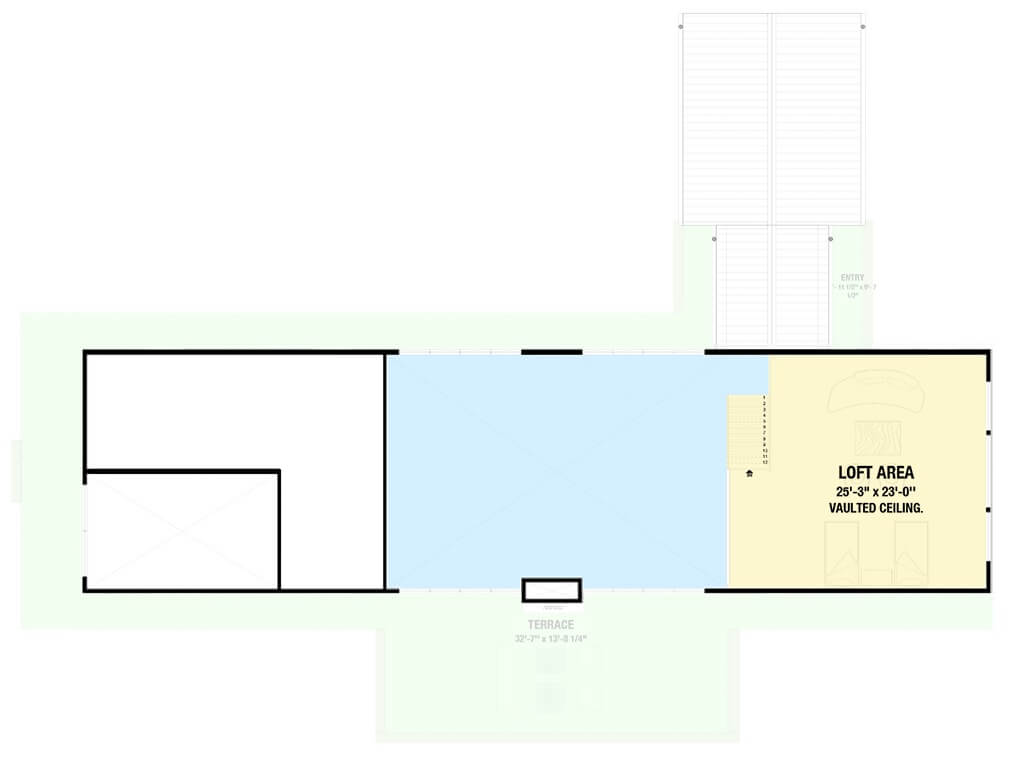 Second level floor plan with a loft area.