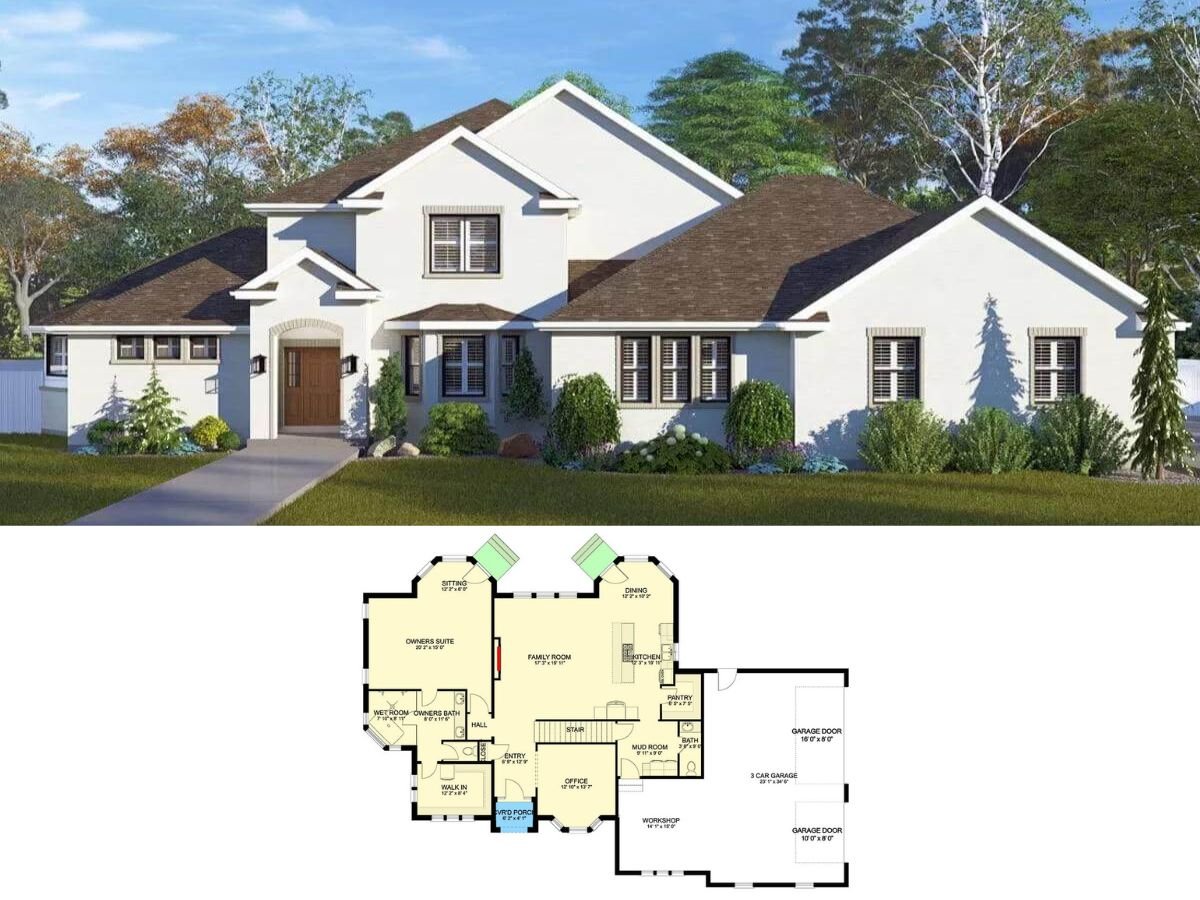 Two-Story Traditional Style 4-Bedroom Home with Finished Basement and Balcony (Floor Plan)