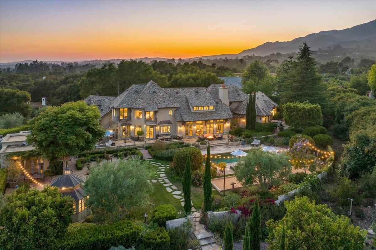 Aerial view of the 6,669 Sq. Ft. Mansion in Montecito, CA.