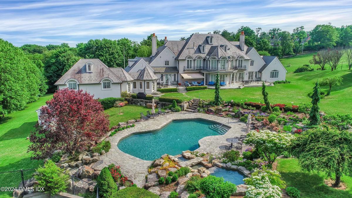 Rear view of the 9,897 Sq. Ft. Estate in Greenwich, CT.
