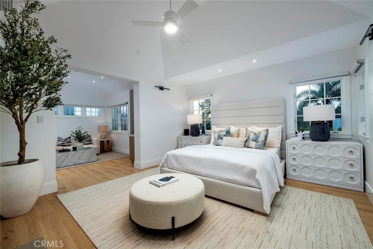 Bedroom with a living space.