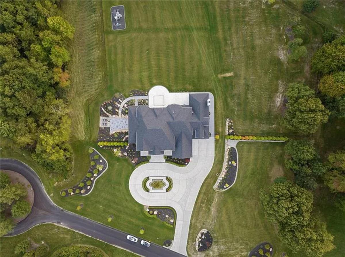 Aerial top view of the mansion.