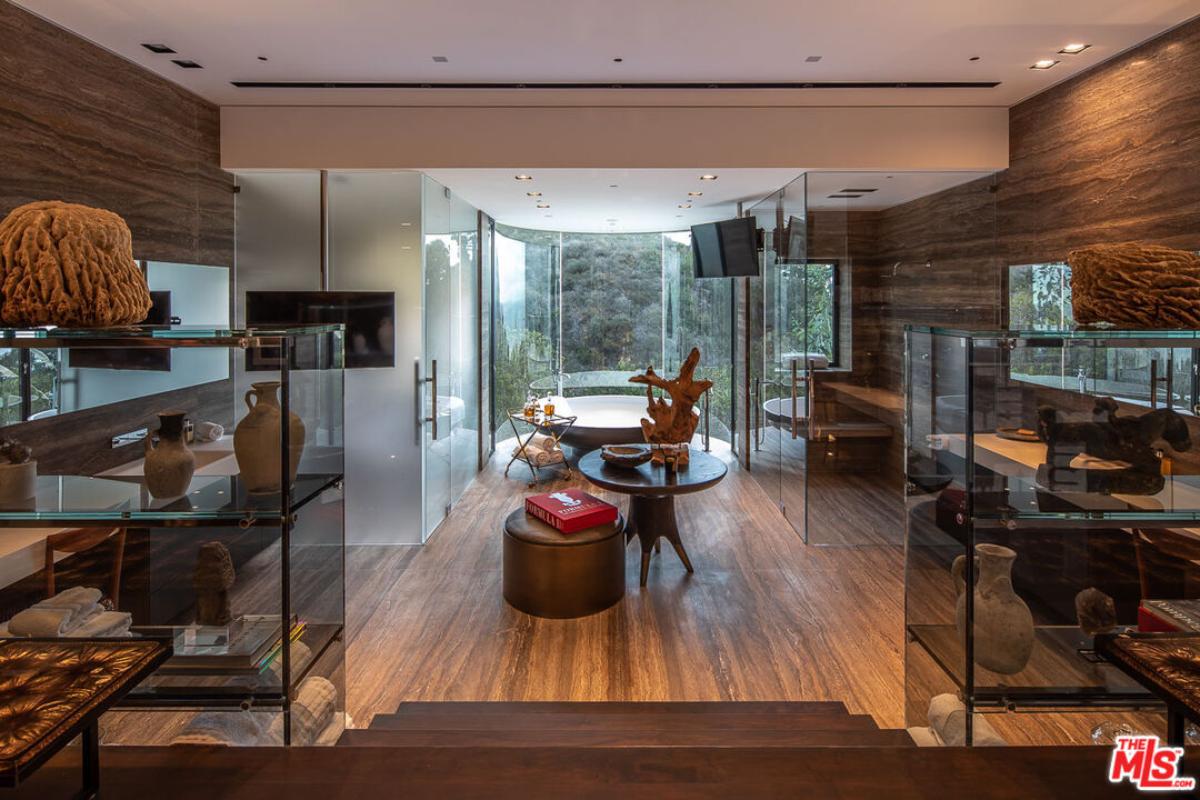 Bathroom with a soaking tub and a walk-in shower.