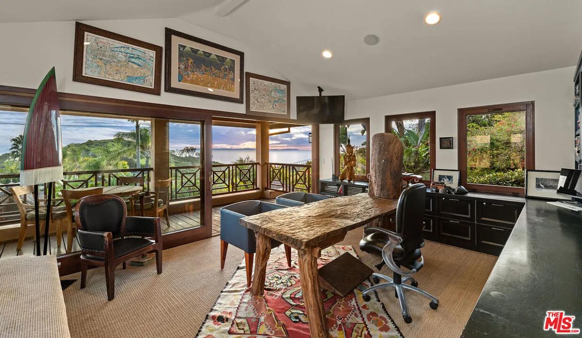 Home office with glass windows.