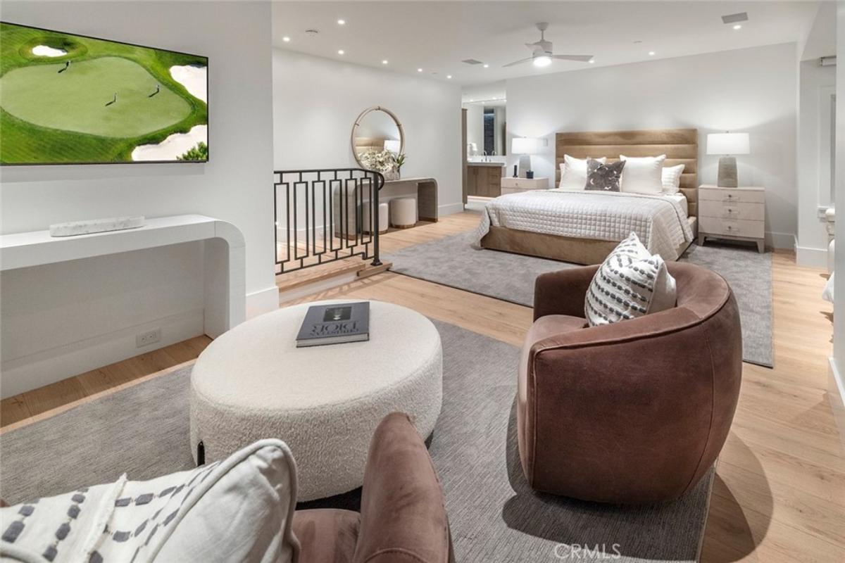 Bedroom with a living space.