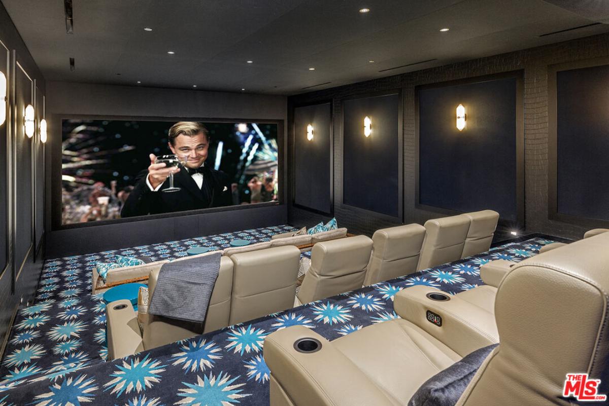 Home theater with custom lighting.