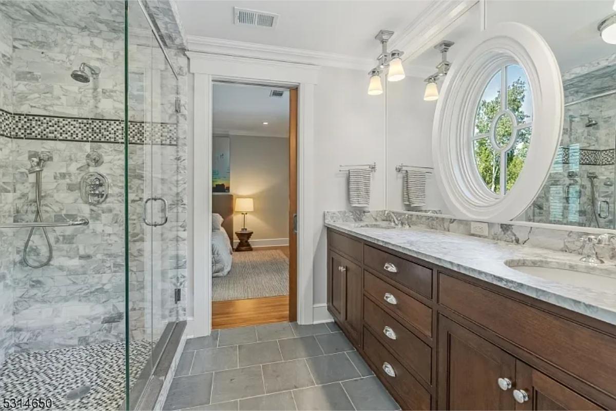 Bathroom with a walk-in shower.