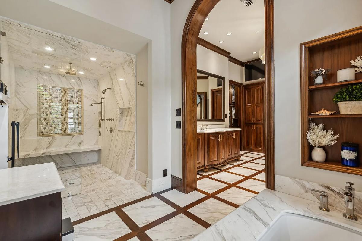 Bathroom with a walk-in shower.