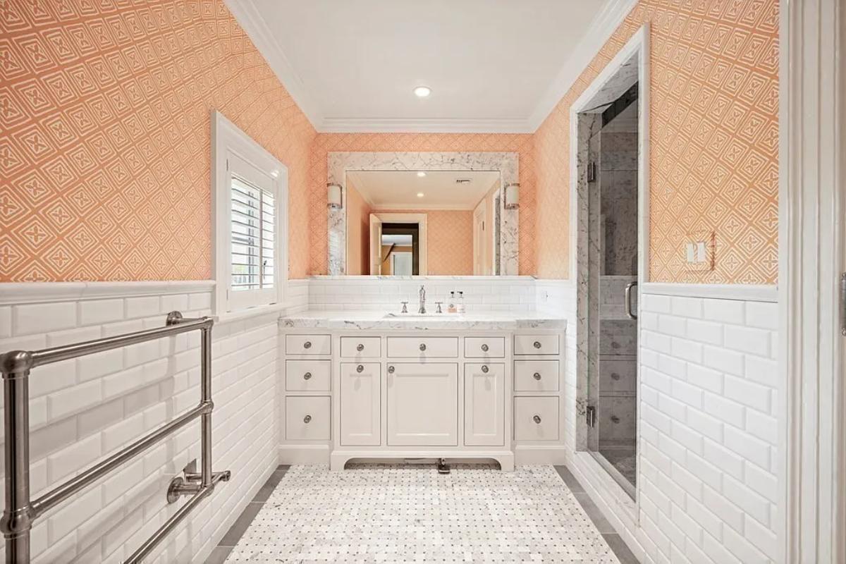 Bathroom with a sink and a walk-in shower.