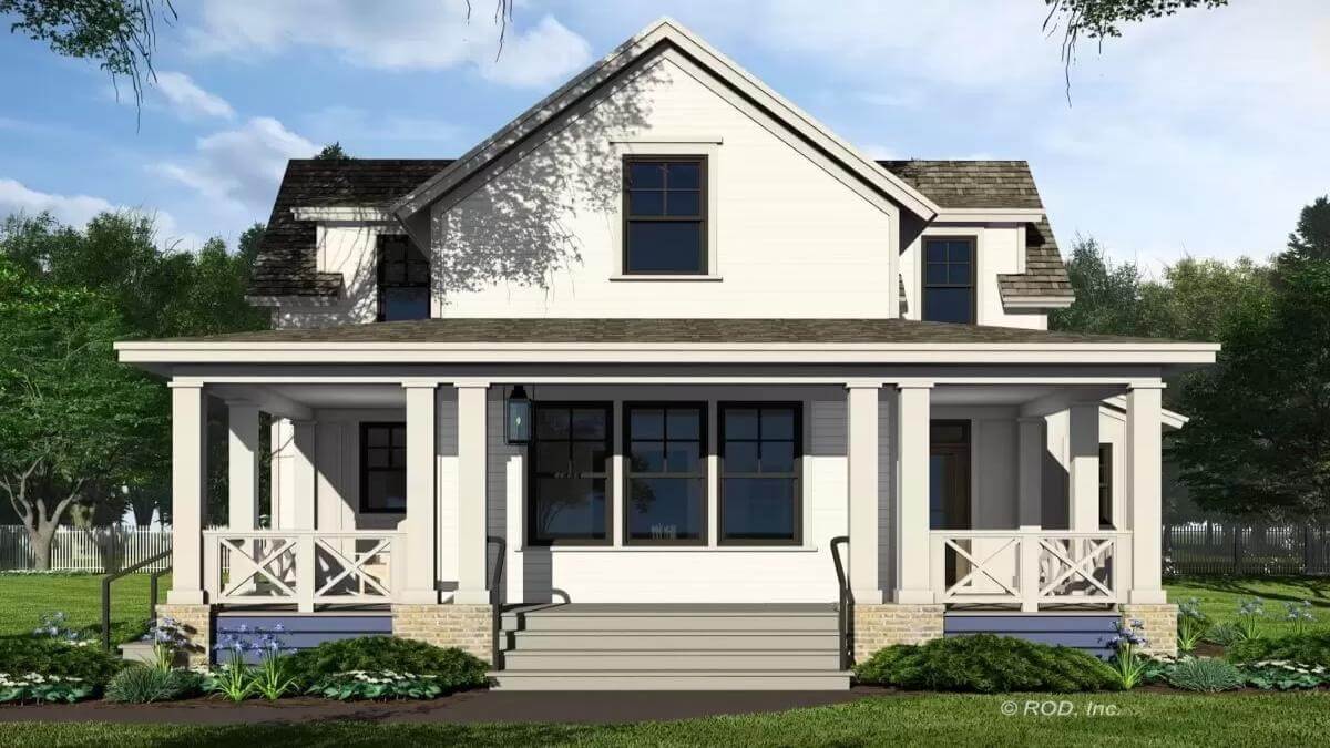 Modern 3-Bedroom Farmhouse with Loft and Wraparound Front Porch (Floor Plan)