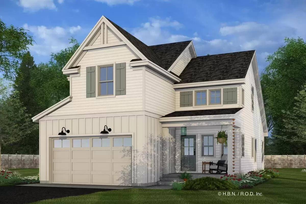Farmhouse Style 3-Bedroom Home with 2-Car Garage and Front Porch (Floor Plan)