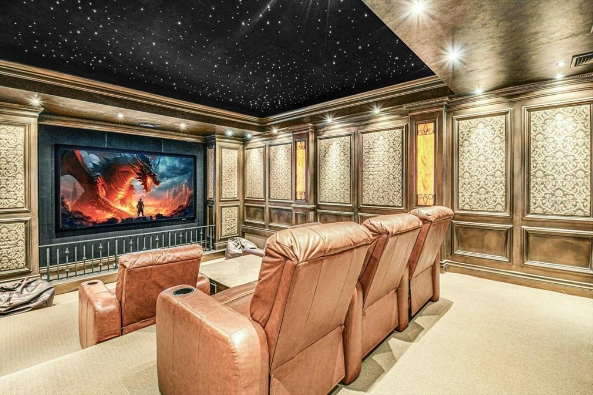 Home theater with custom lighting.