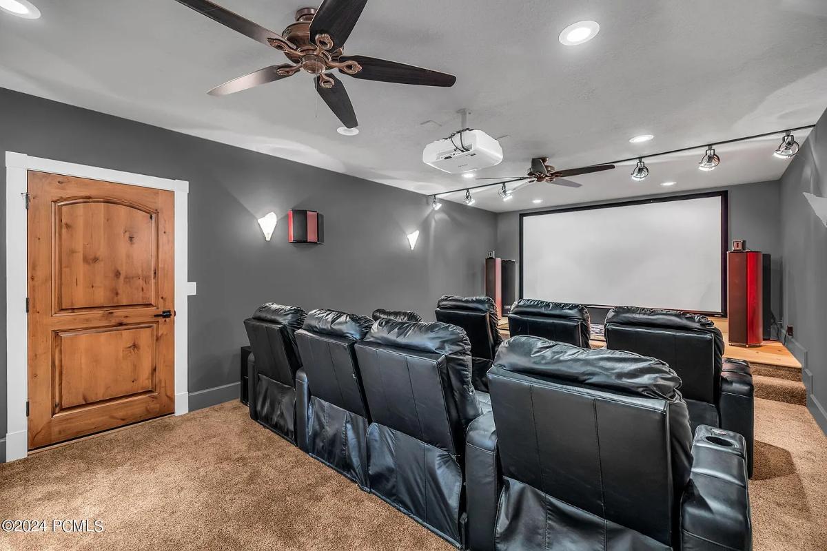 Home theater with custom lighting.