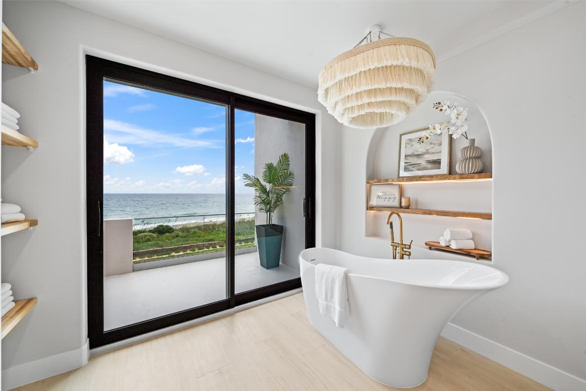 Bathroom with a soaking tub.