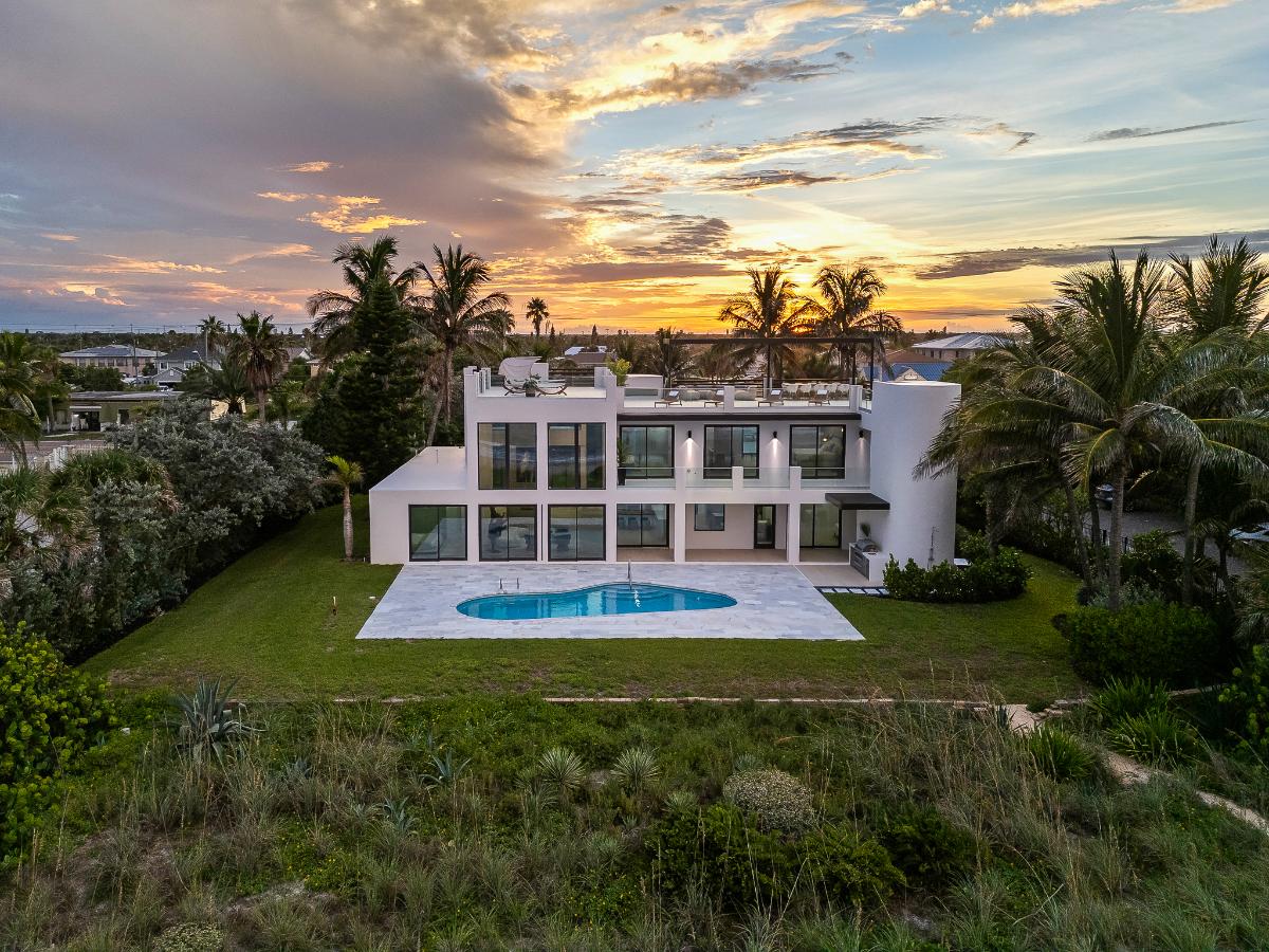 Aerial rear view of the mansion.
