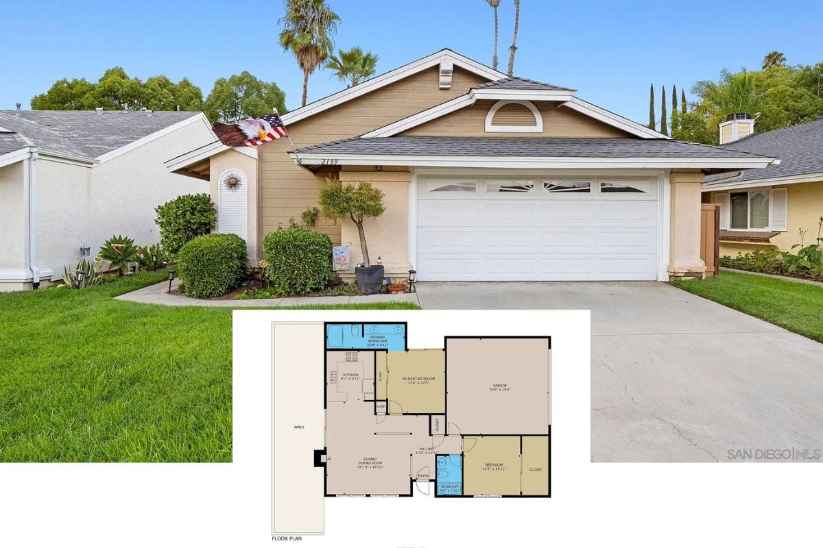 2-Bedroom Single Family Home with Garage and Patio (1,010 Sq. Ft. Floor Plan)