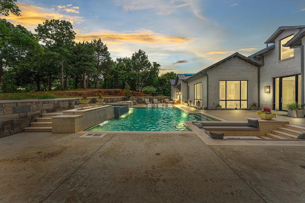 Pool with a fire pit.