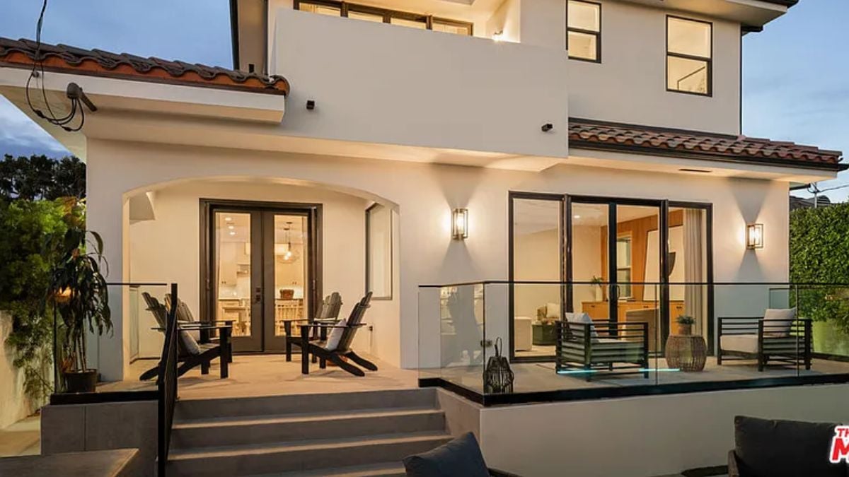 The rear view of the property.
