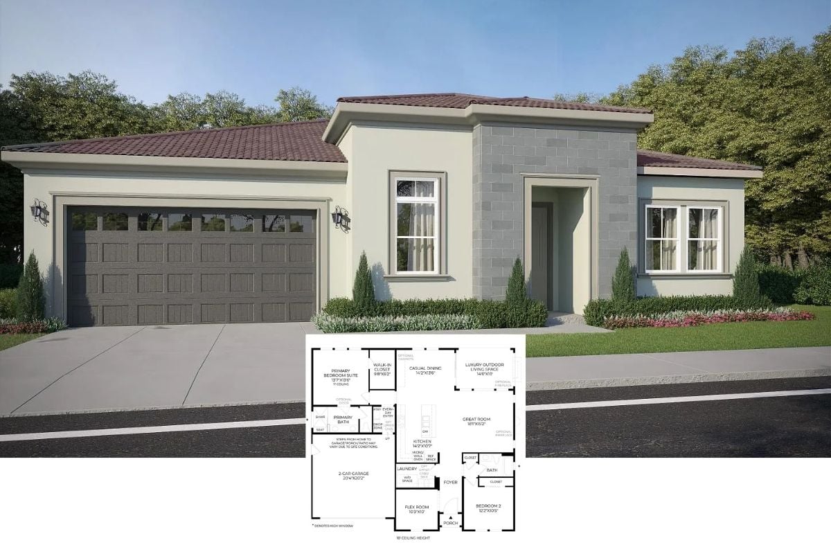 2-Bedroom Single Family Home with Covered Porch and Two-Car Garage (1,596 Sq. Ft. Floor Plan)