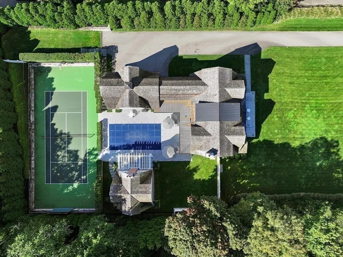 Aerial top view of the mansion.