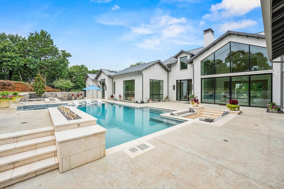 Pool with a fire pit.