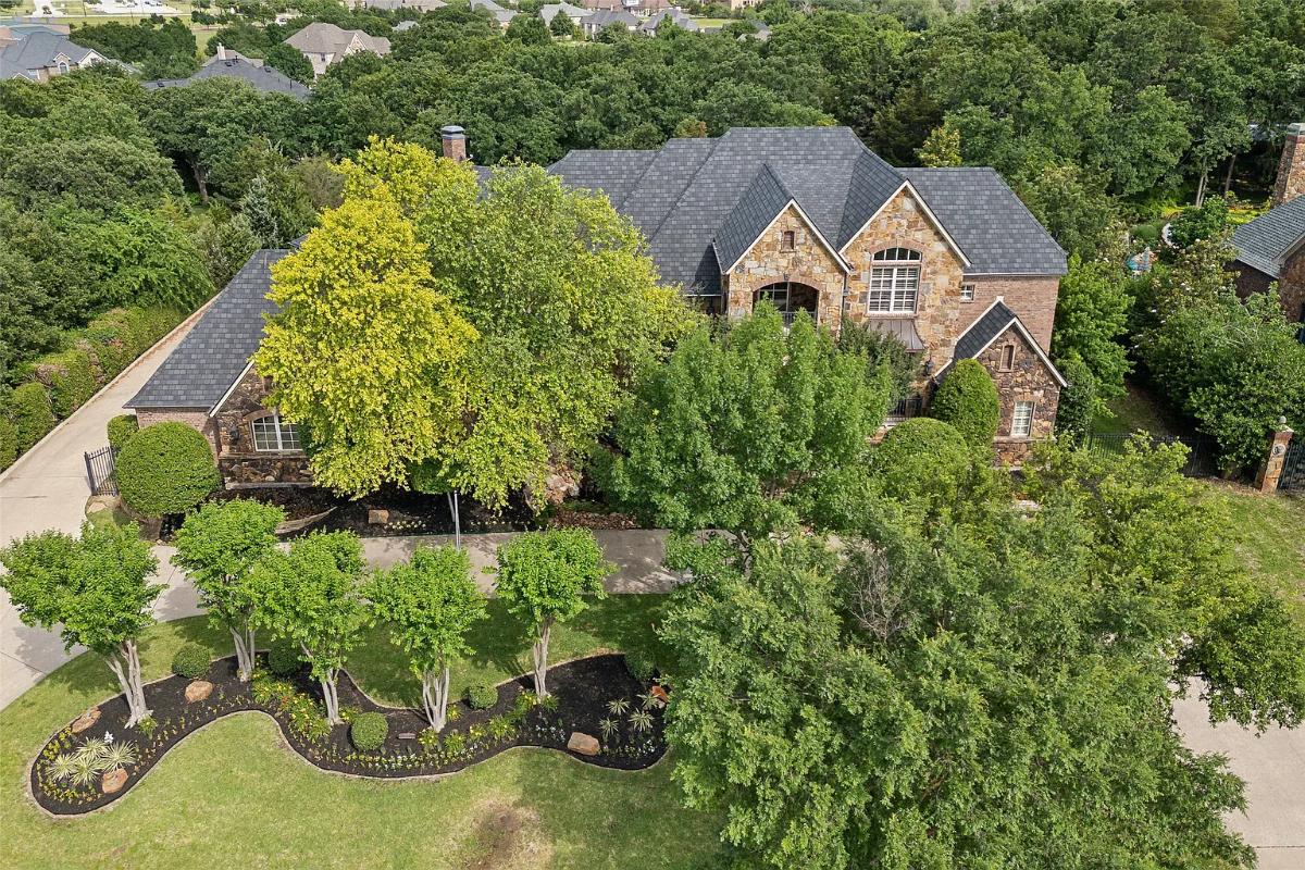 Aerial front view of the mansion.