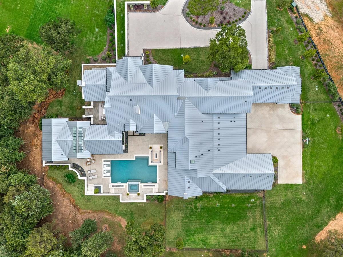 Aerial top view of the mansion.