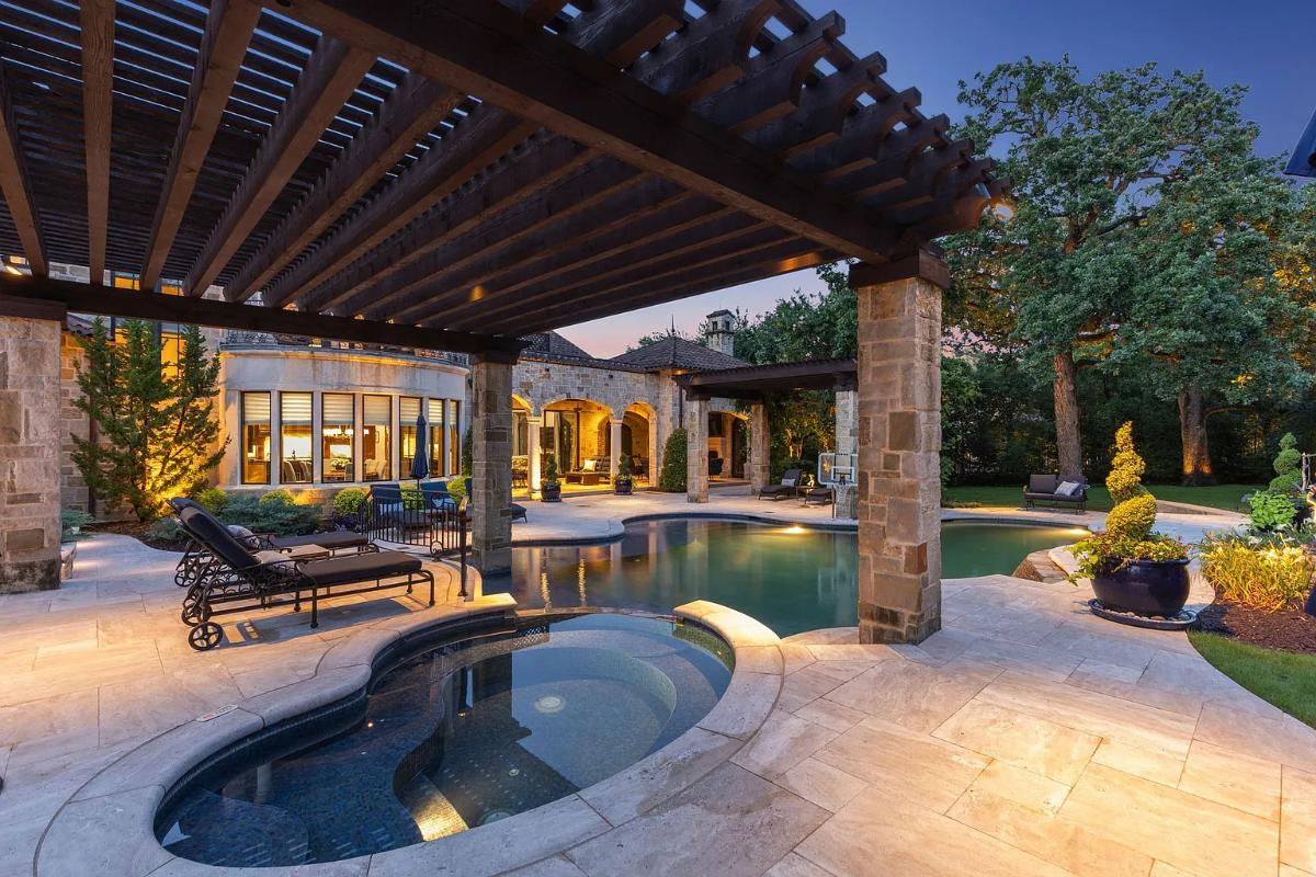 Pool with a pergola.