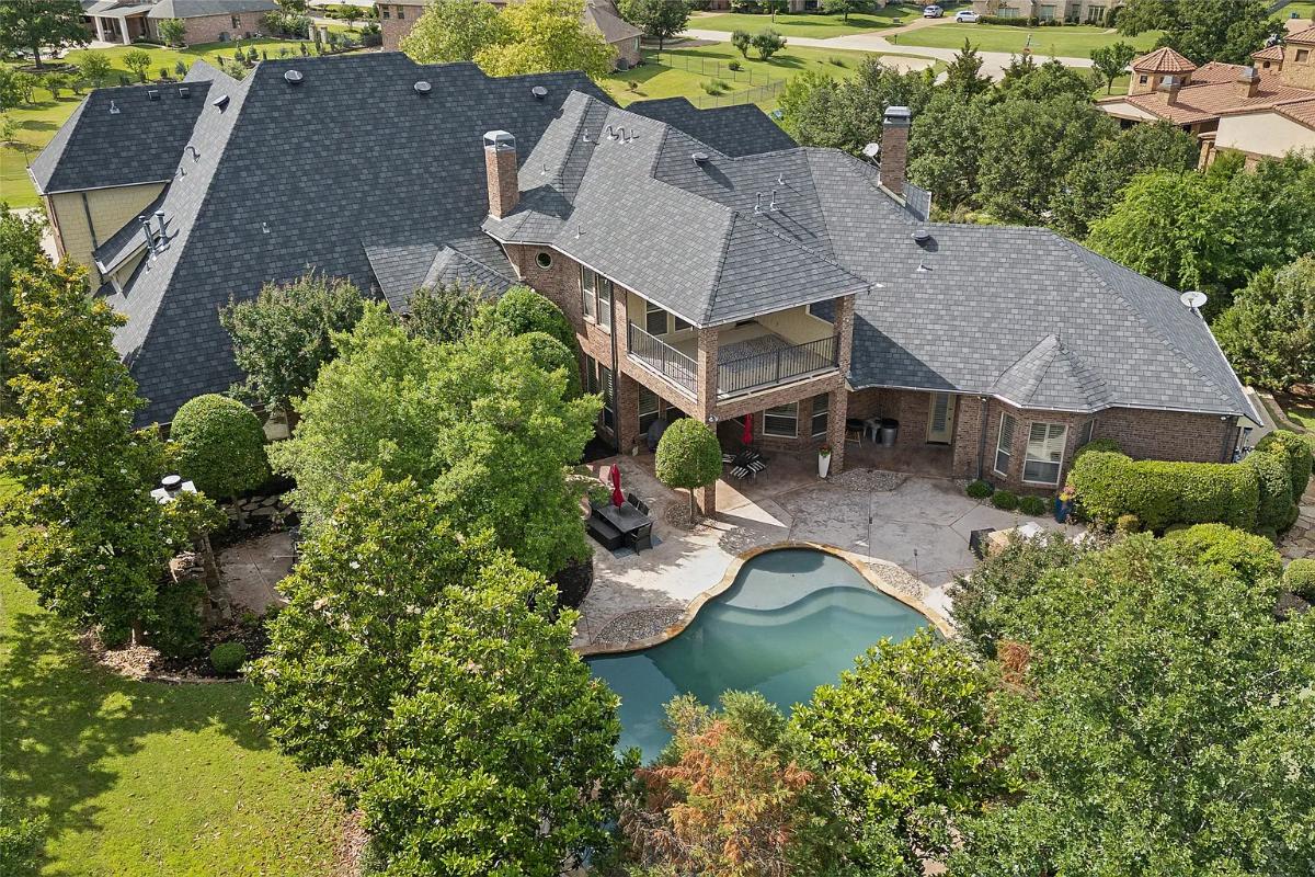 Aerial rear view of the mansion.