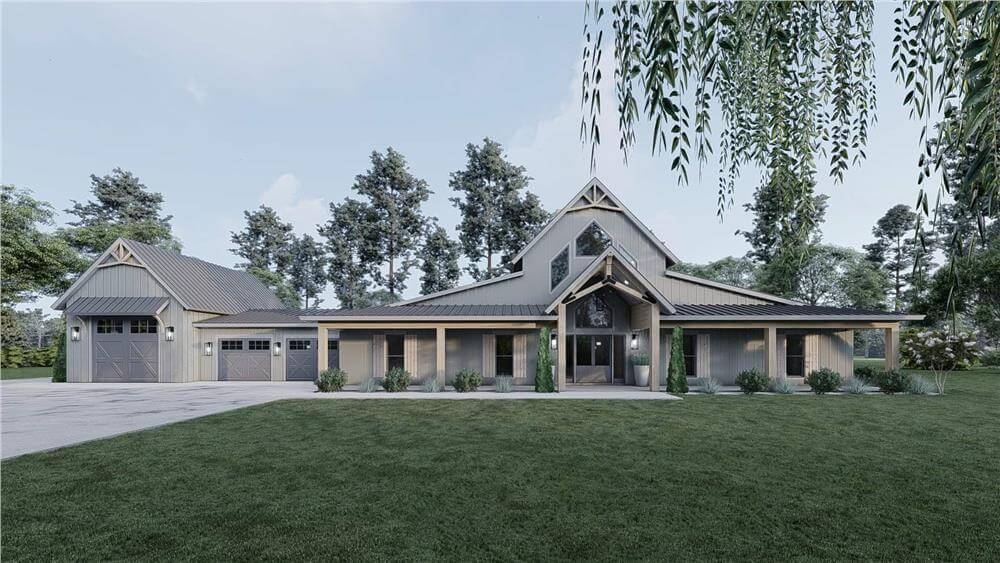 5-Bedroom Barndominium for a Wide Lot with Jack & Jill Bathrooms (Floor Plan)