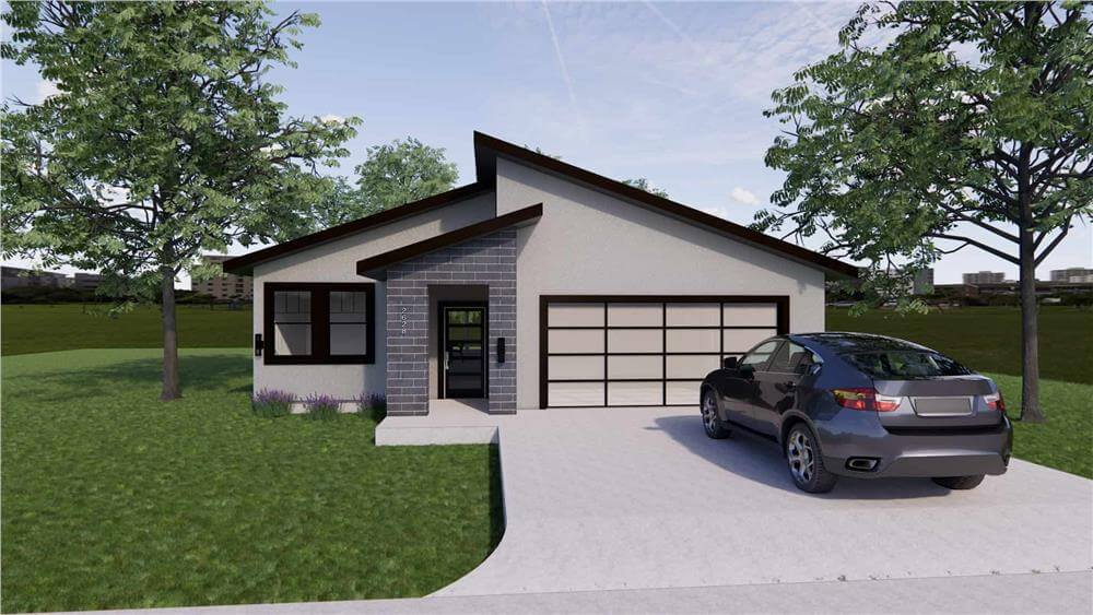 4-Bedroom Mid-Century Modern Home with Covered Patio and Double Garage (Floor Plan)