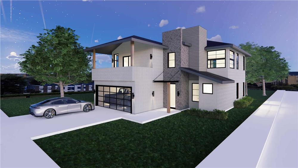 Modern Style 4-Bedroom Home with Balcony and 2-Car Garage (Floor Plan)