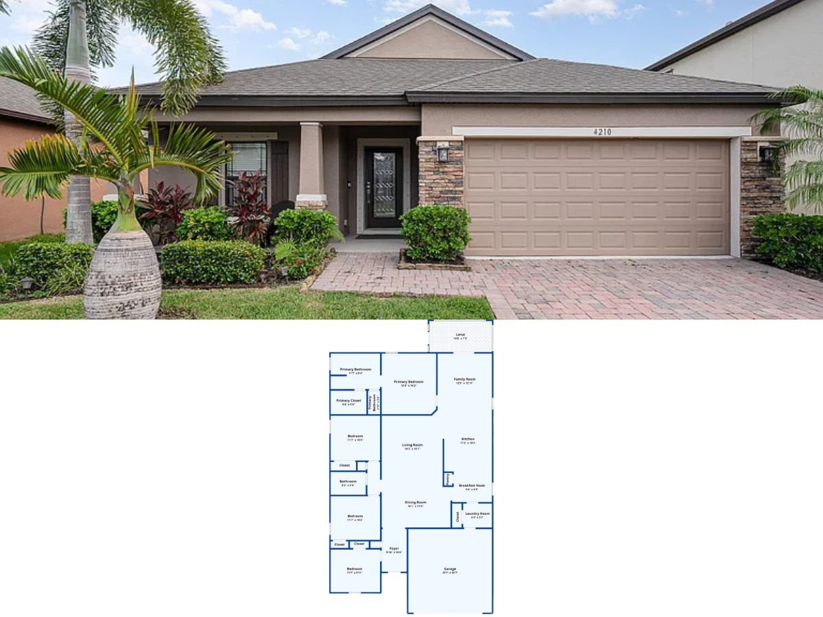 4-Bedroom Traditional Style Single Family Home (1,873 Sq. Ft. Floor Plan)