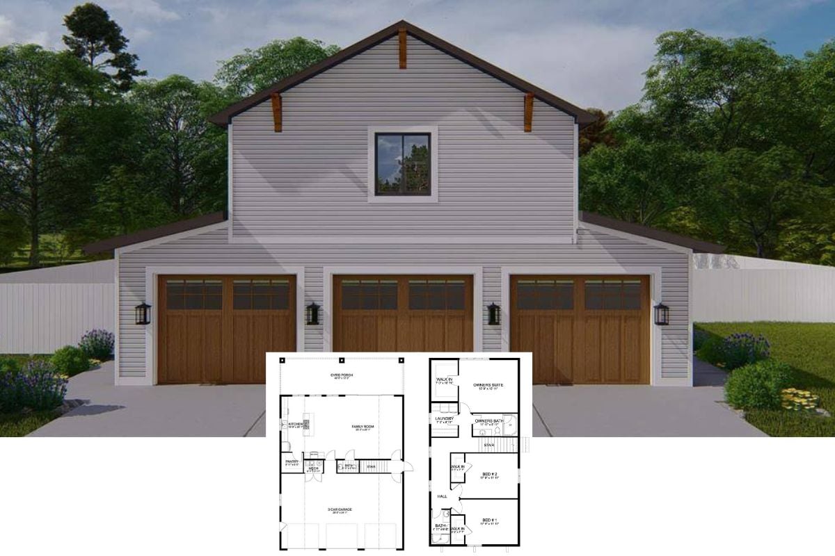 3-Bedroom Barndominium with Oversized 3-Car Garage and Covered Patio (Floor Plan)