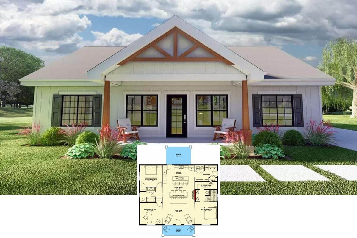 3-Bedroom Craftsman Home with Gabled Front Porch and Covered Patio (Floor Plan)