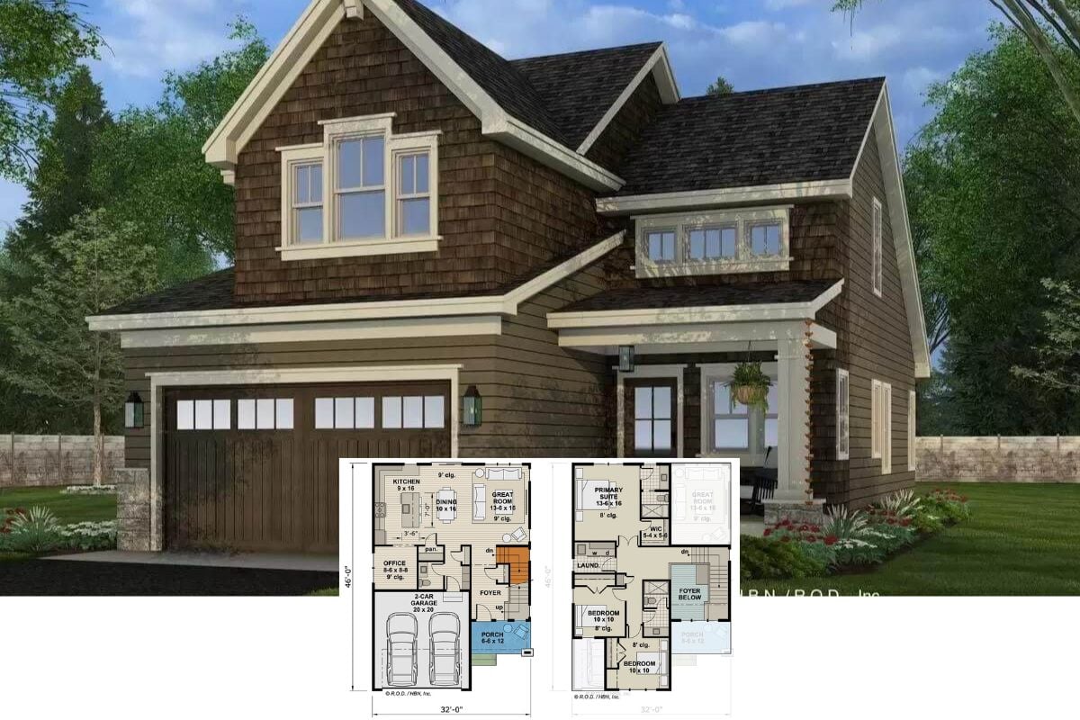 Traditional Style 3-Bedroom Home with Front Porch and Open-Concept Living (Floor Plan)
