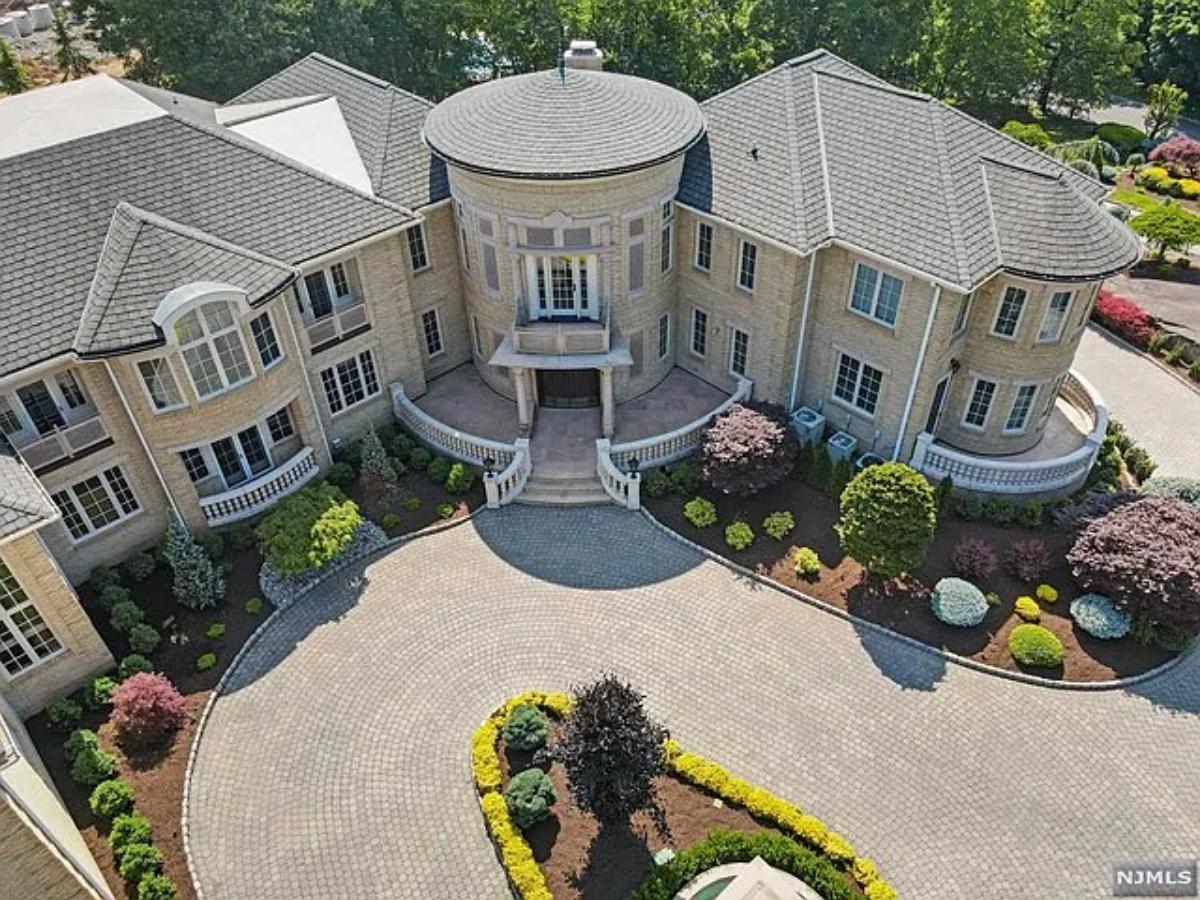 Aerial front view of the mansion.