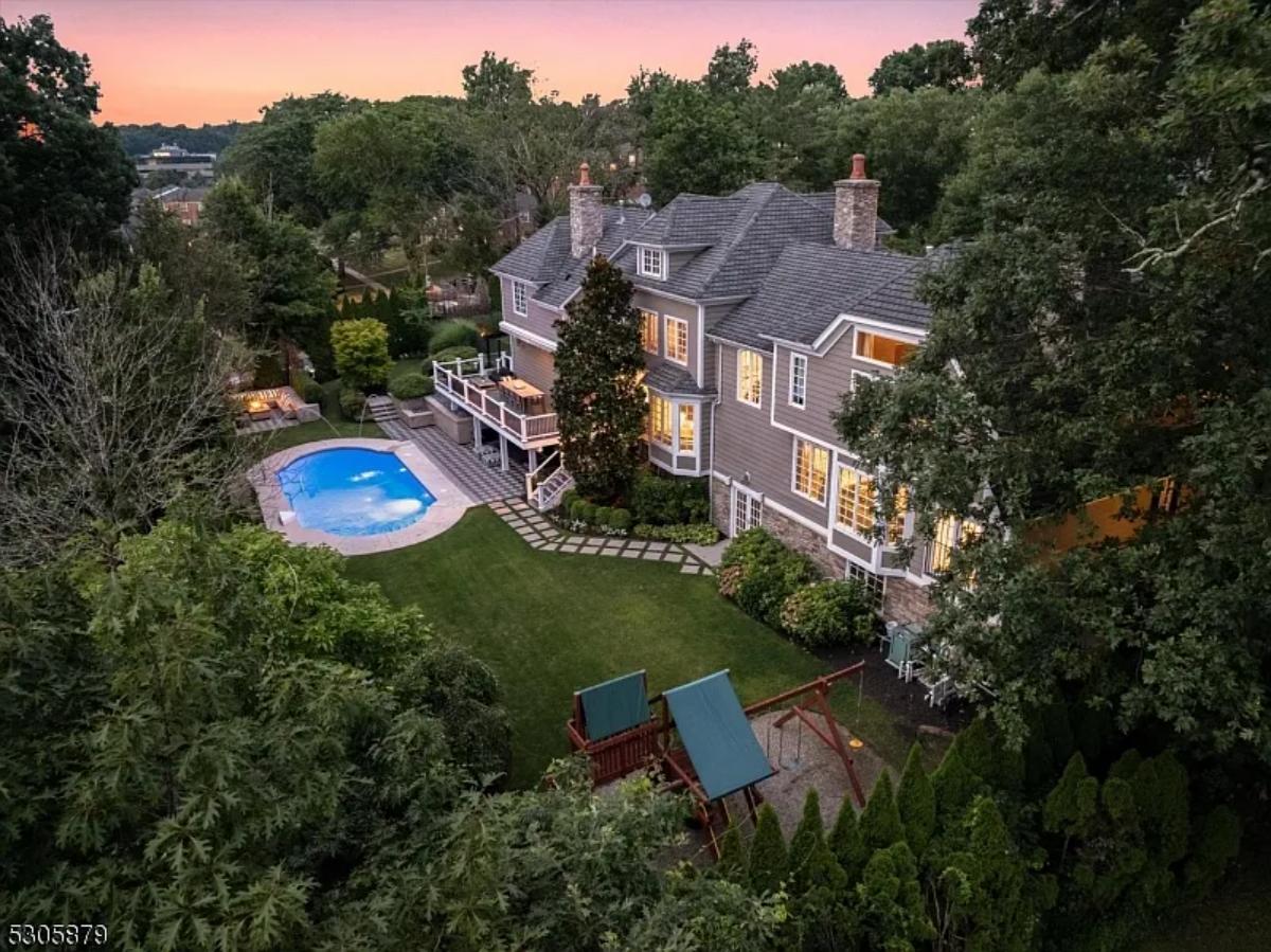 Aerial rear view of the mansion.