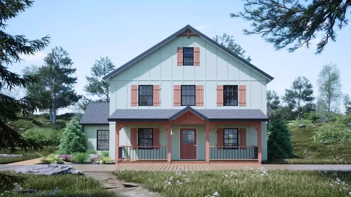 3-Bedroom Country Cabin with Front Porch and Covered Patio (Floor Plan)
