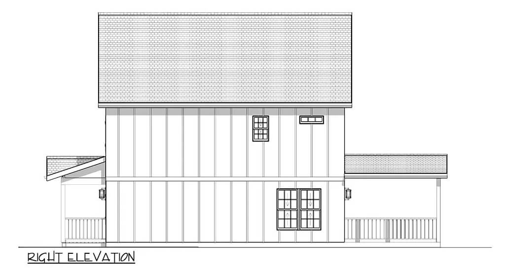 Right elevation sketch of the 3-bedroom country cabin.